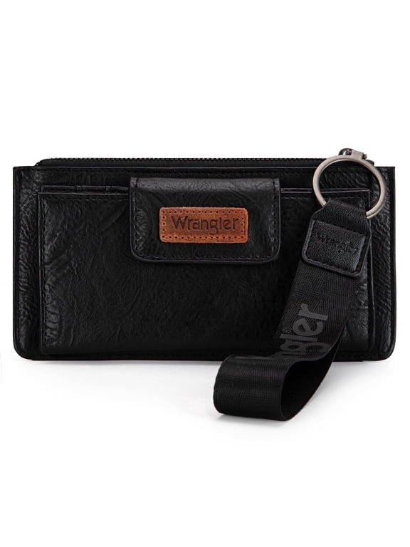 Wrangler Minimalist Wristlet Wallet with Phone Slot & RFID Protection & Smooth Zipper, Black