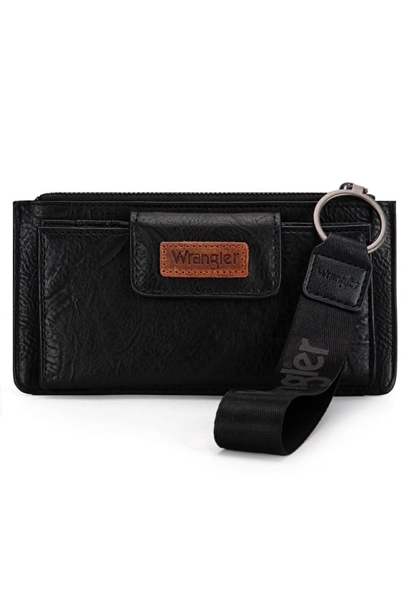 Wrangler Minimalist Wristlet Wallet with Phone Slot & RFID Protection & Smooth Zipper, Black