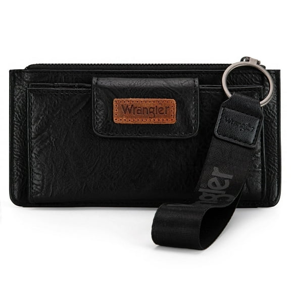 Wrangler Minimalist Wristlet Wallet with Phone Slot & RFID Protection & Smooth Zipper, Black