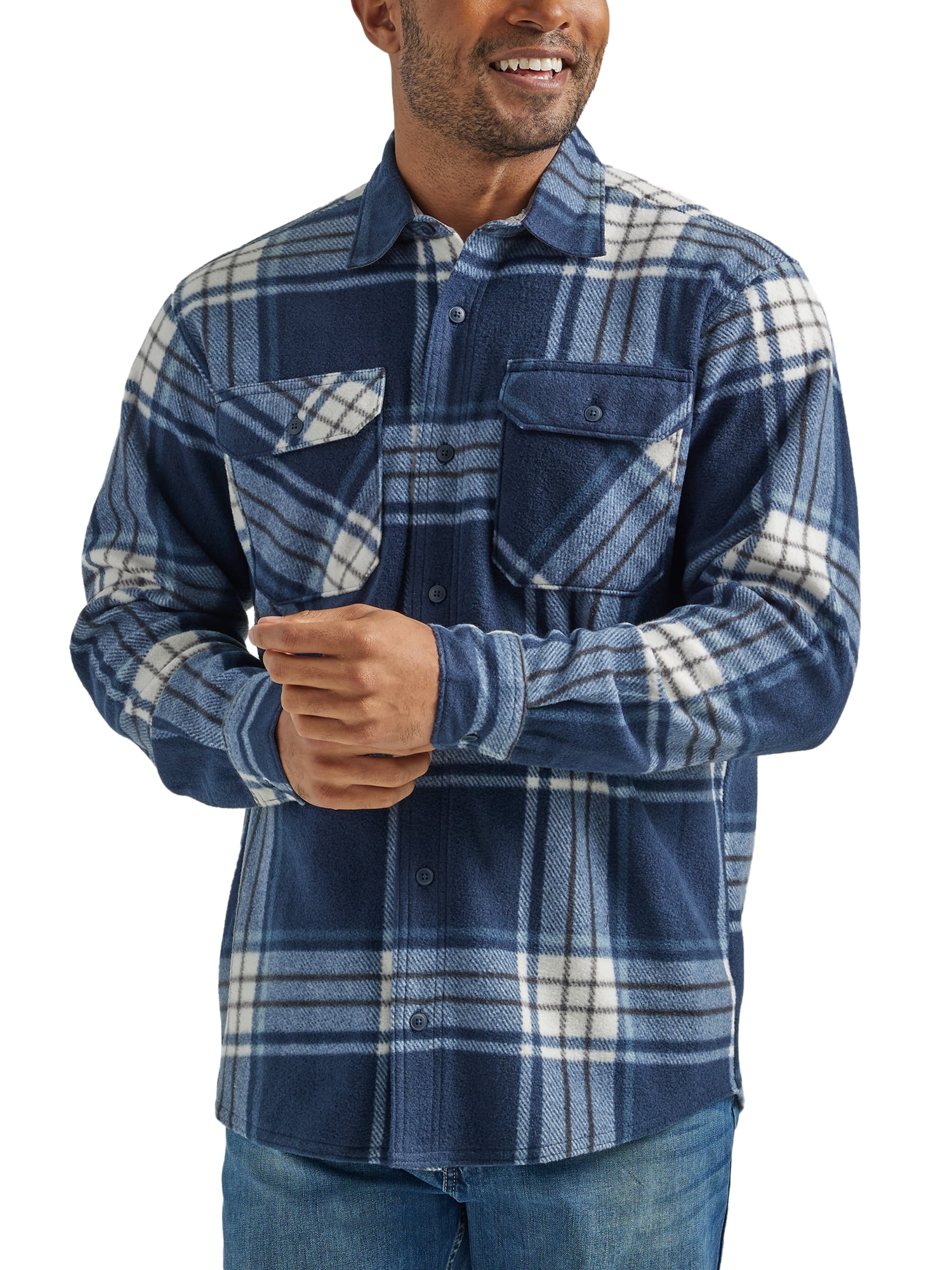 Wrangler Men's Fleece Buffalo Plaid Relaxed Fit Long Sleeve Shirt