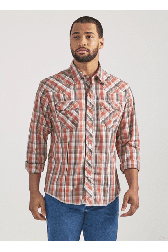 Orange Plaid Print - Mens Shirt - 112337980