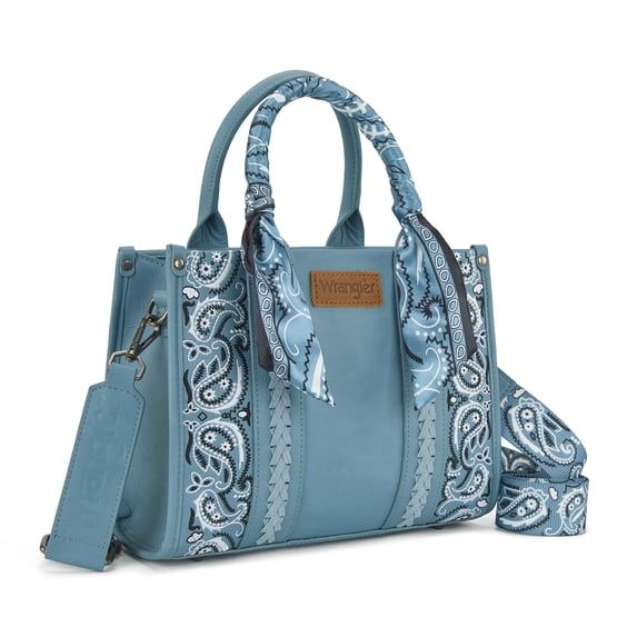 Wrangler Paisley Tote Bag for Women Embroidered Top Handle Handbag with Crossbody Strap, Jean