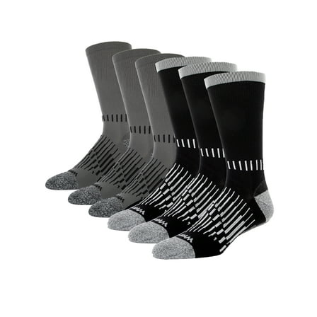 Wrangler Peak Light Compression Crew Socks for Men, Size 13-15, Gray/Black, 6 Pairs