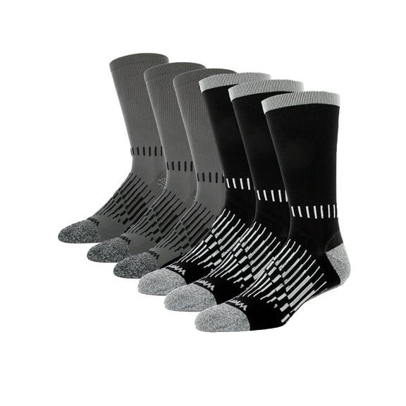 Wrangler Peak Light Compression Crew Socks for Men, Size 13-15, Gray/Black, 6 Pairs