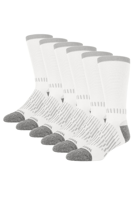 Peak Light Compression Crew Socks for Men, Size 13-15, White, 6 Pairs