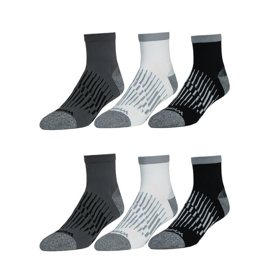 Wrangler Peak Light Compression Ankle Socks for Men, Size 13-15, White/Gray/Black, 6 Pairs