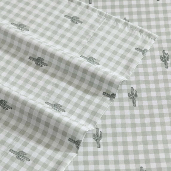 Wrangler Cactus Gingham Green Queen Sheet Set