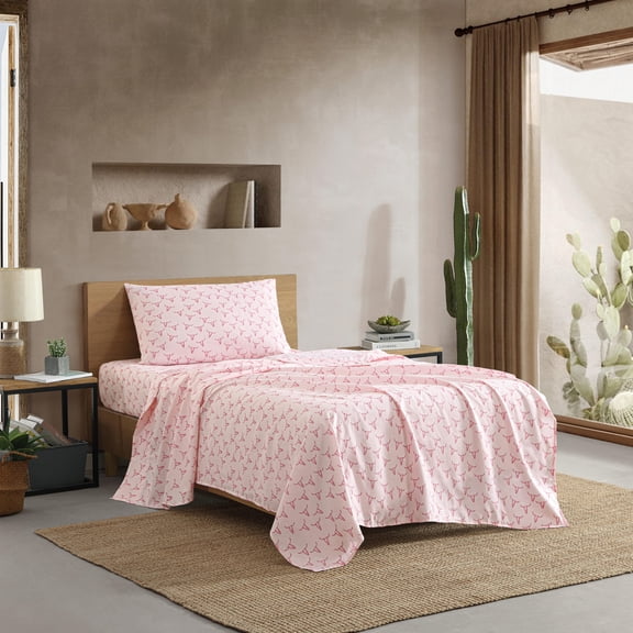Wrangler Steer Skulls Pink 100% Microfiber Twin Sheet Set