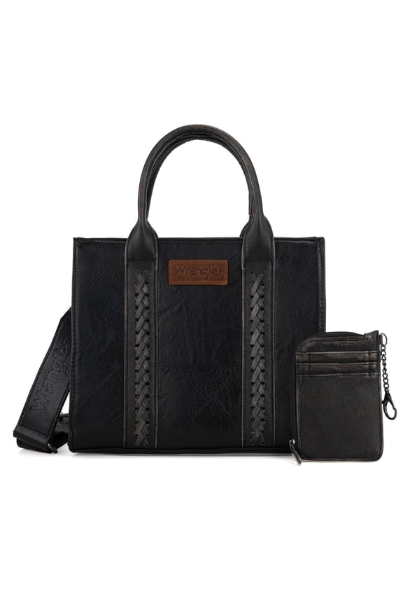 Wrangler Purse Medium Tote Bags for Women with Card Holder Wallet Designer Satchel Top-handle Handbags, Distressed-Black