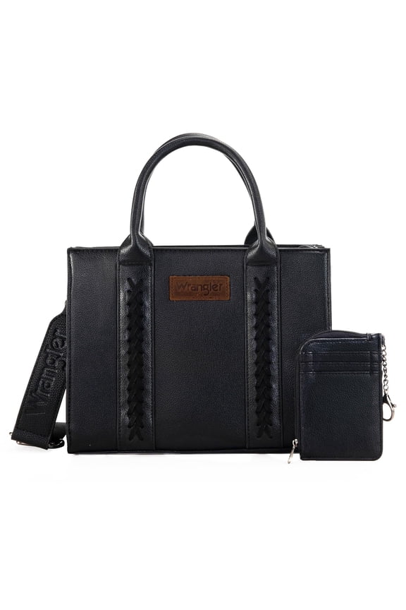 Wrangler Purse Medium Tote Bags for Women with Card Holder Wallet Designer Satchel Top-handle Handbags, Classic-Black
