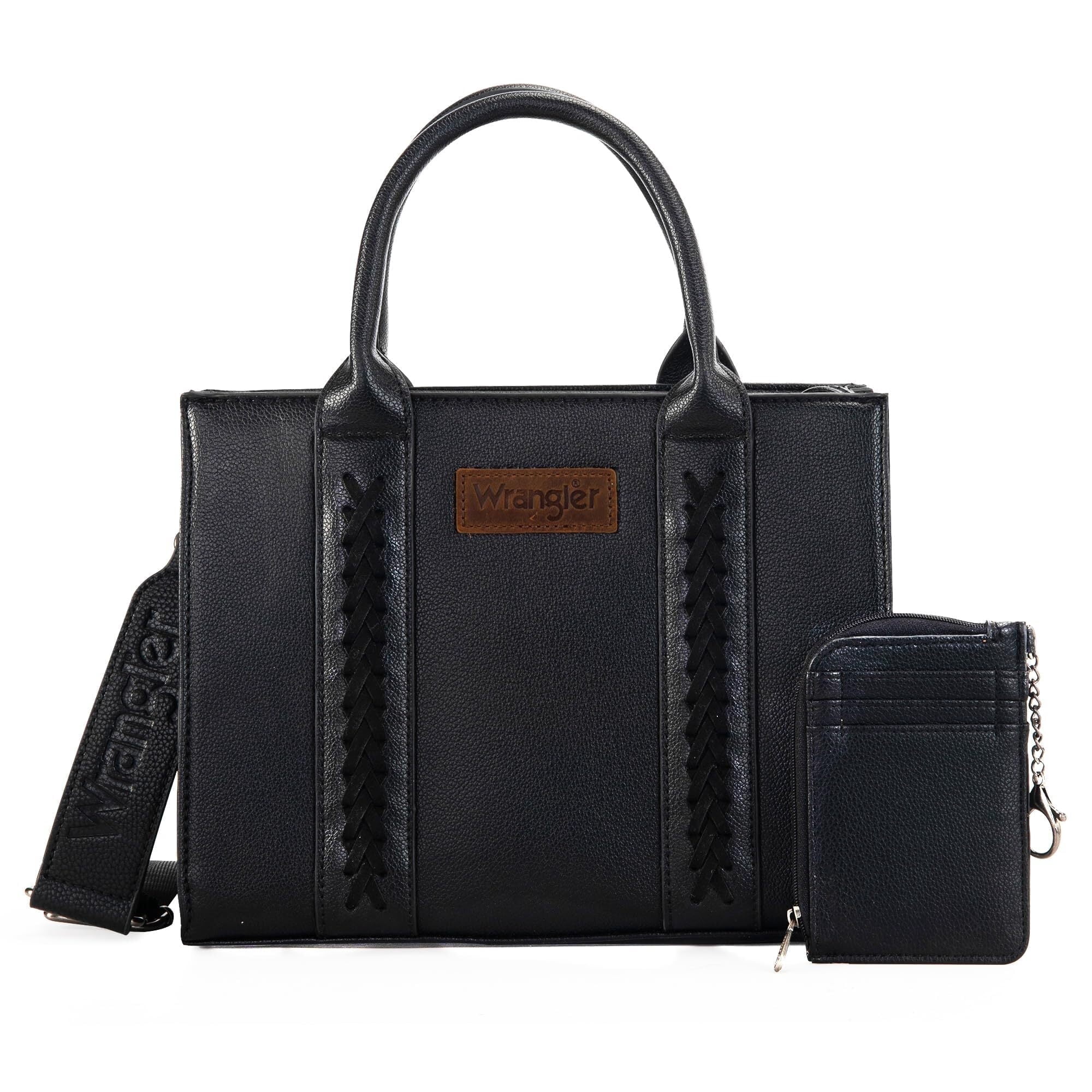 Wrangler Purse Medium Tote Bags for Women with Card Holder Wallet Designer Satchel Top-handle Handbags, Classic-Black