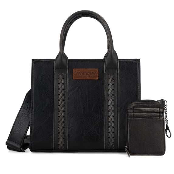 Wrangler Purse Medium Tote Bags for Women with Card Holder Wallet Designer Satchel Top-handle Handbags, Distressed-Black
