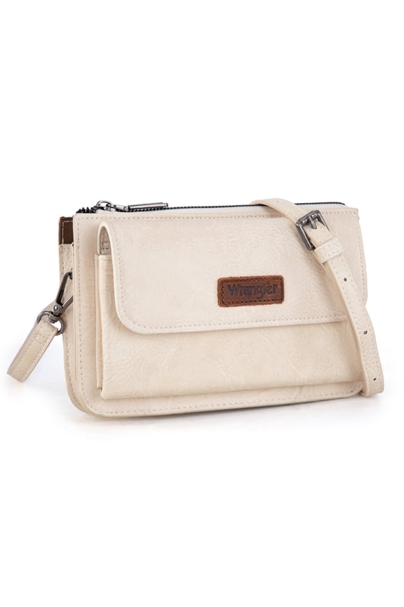Wrangler RFID Crossbody Wallet Purse Vegan Leather Small Purses for Women with Phone Pocket and Adjustable Strap, Tan