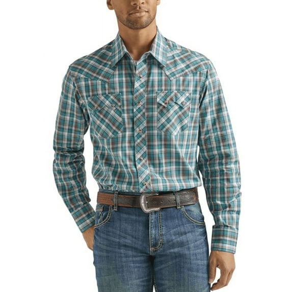 Wrangler Retro Plaid Turquoise - Mens Shirt - 112337393
