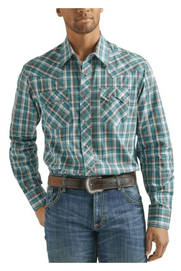 Retro Plaid Turquoise - Mens Shirt - 112337393