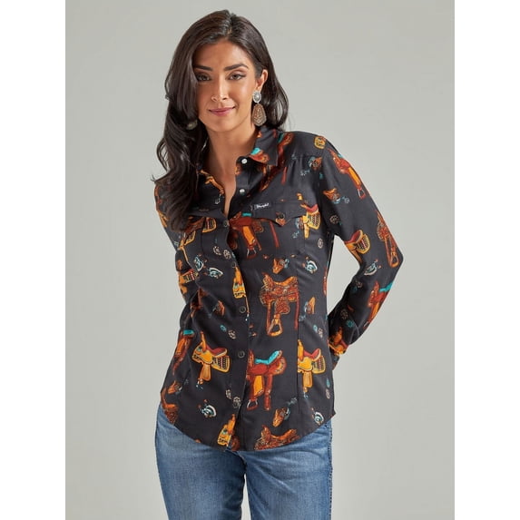 Wrangler Retro Punchy Snap Black Print - Ladies Shirt - 112339549