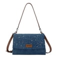 thumbnail image 1 of Wrangler Rhinestone Denim Canvas Crossbody Shoulder Bag for Women Bling Handbag, Dark Jean, 1 of 8