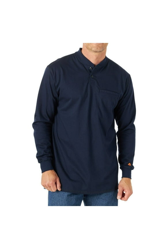 Riggs Workwear Men's Flame Resistant Long Sleeve Henley Work Shirt Navy