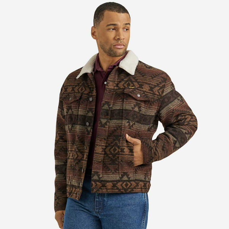 Wrangler Men's Jacquard Geometric Graphic Sherpa Brown Jacket