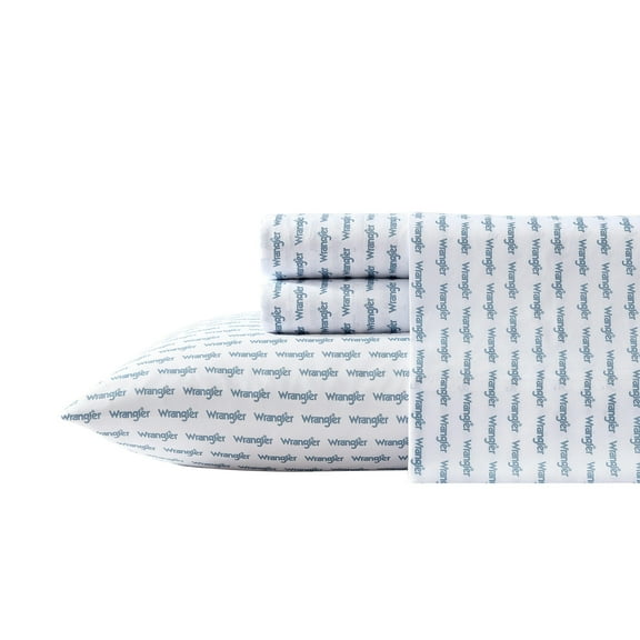 Wrangler Stamped Logo Microfiber Blue 3 Piece Sheet Set-Twin