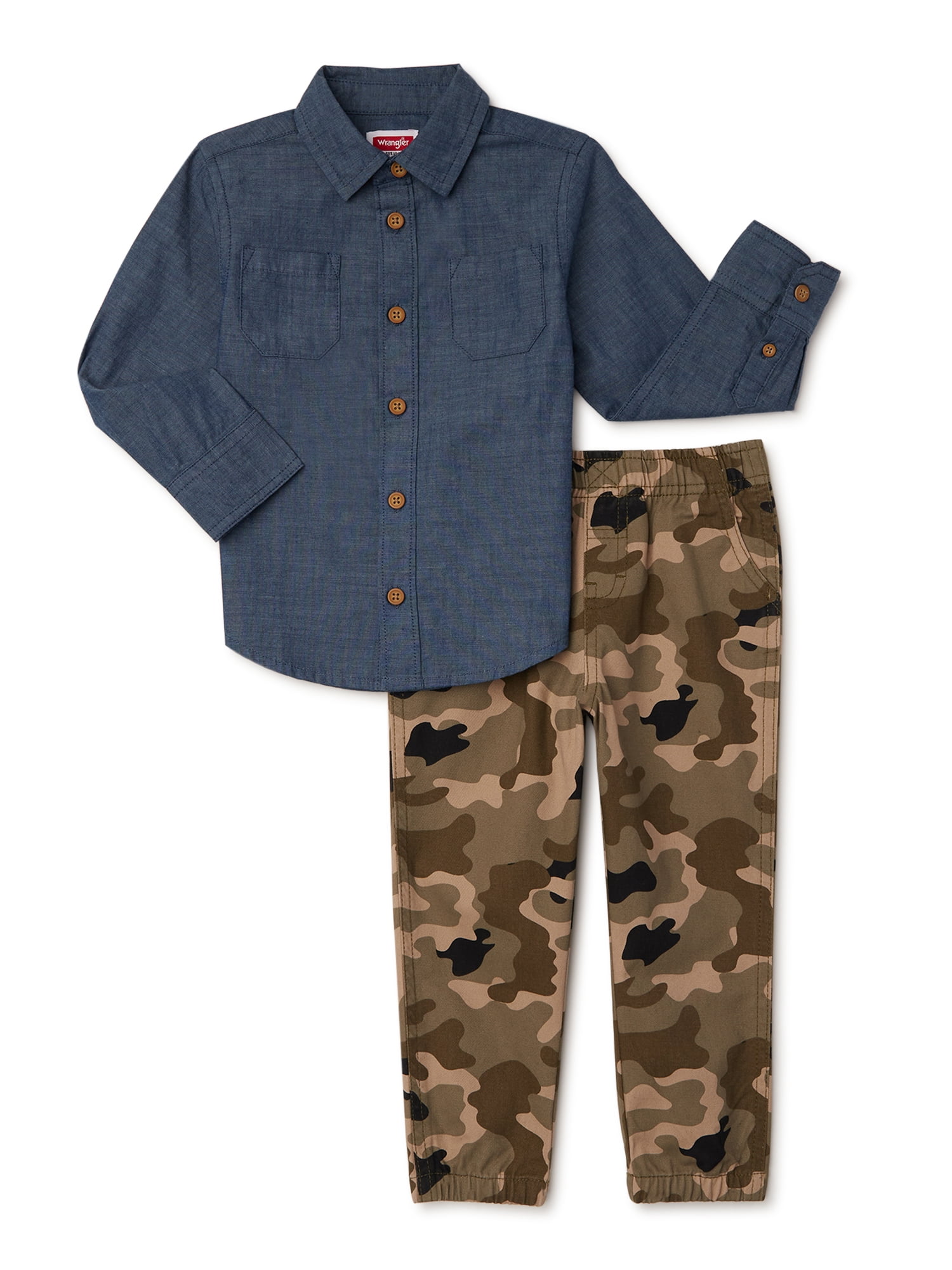 Wrangler Toddler Boy Long Sleeve Shirt and Pant Set, Sizes 2T-5T