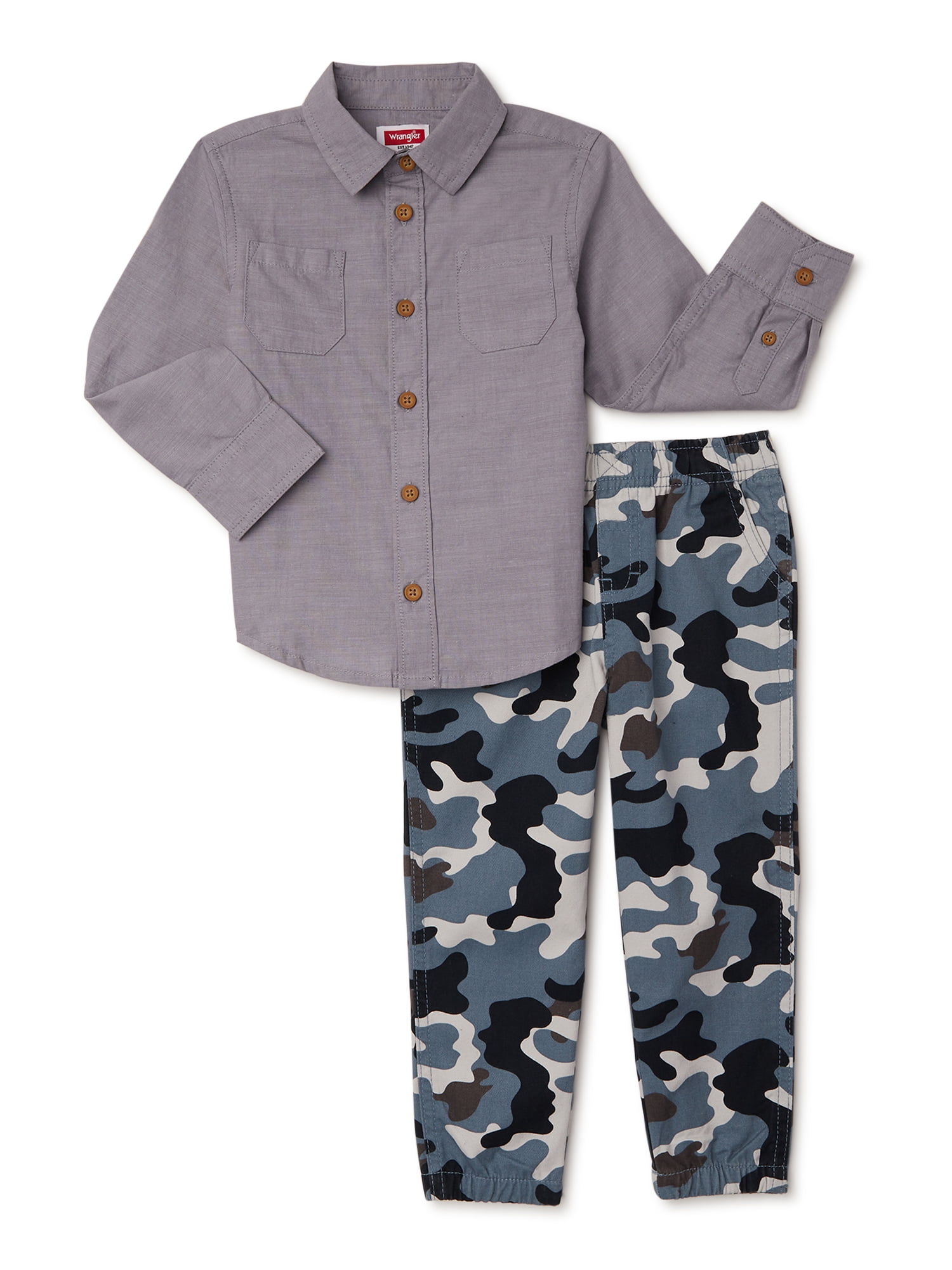 Wrangler Toddler Boy Long Sleeve Shirt and Pant Set, Sizes 2T5T
