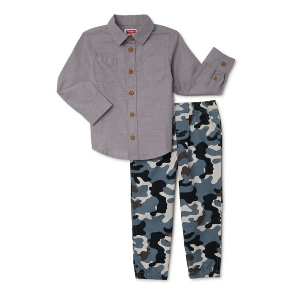 Wrangler Toddler Boy Long Sleeve Shirt and Pant Set, Sizes 2T-5T