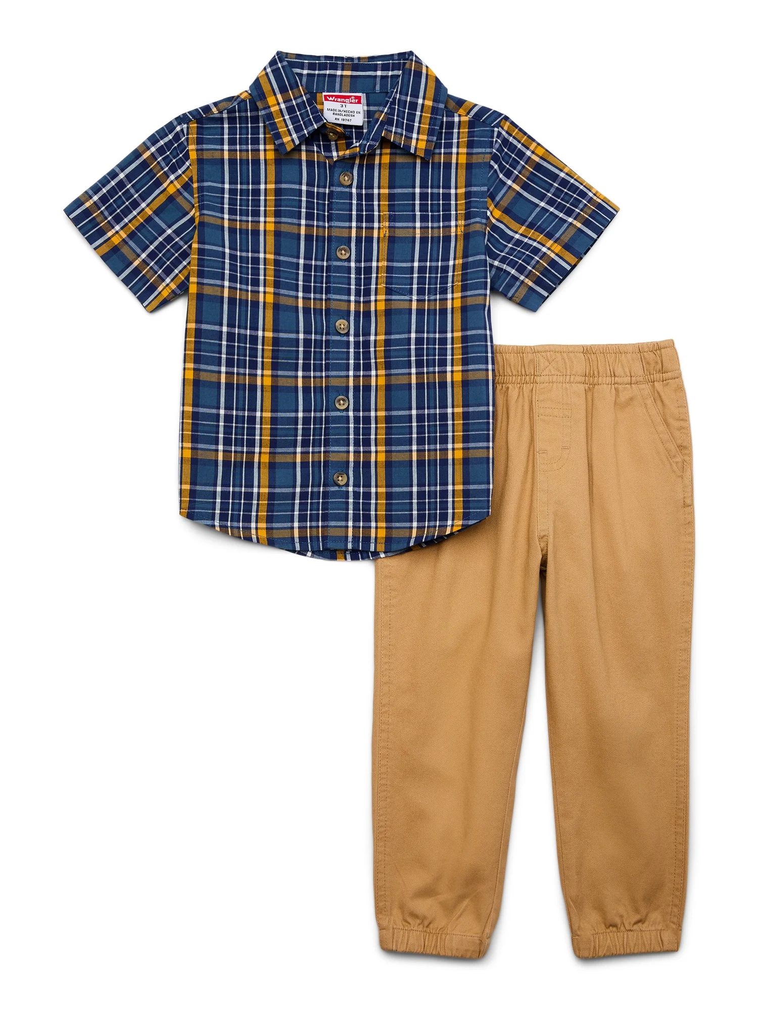 Wrangler Toddler Boy Short Sleeve Button-Up Shirt w/ Pants, Sizes 2T-4T