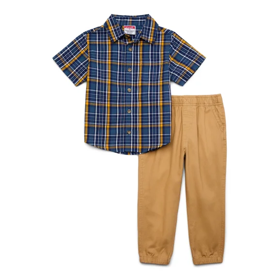 Wrangler Toddler Boy Short Sleeve Button-Up Shirt w/ Pants, Sizes 2T-4T