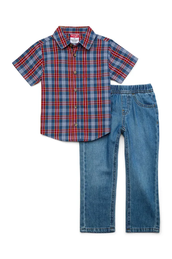 Toddler Boy Short Sleeve Button-Up Shirt w/ Pants, Sizes 2T-4T