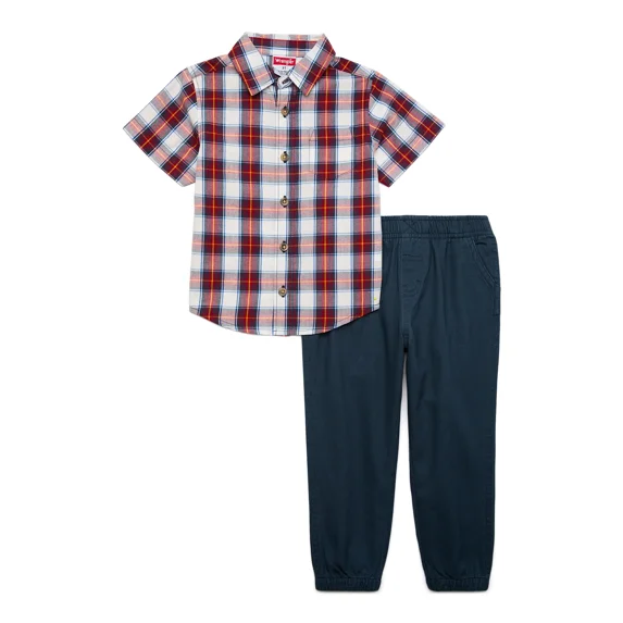Wrangler Toddler Boy Short Sleeve Button-Up Shirt w/ Pants, Sizes 2T-4T