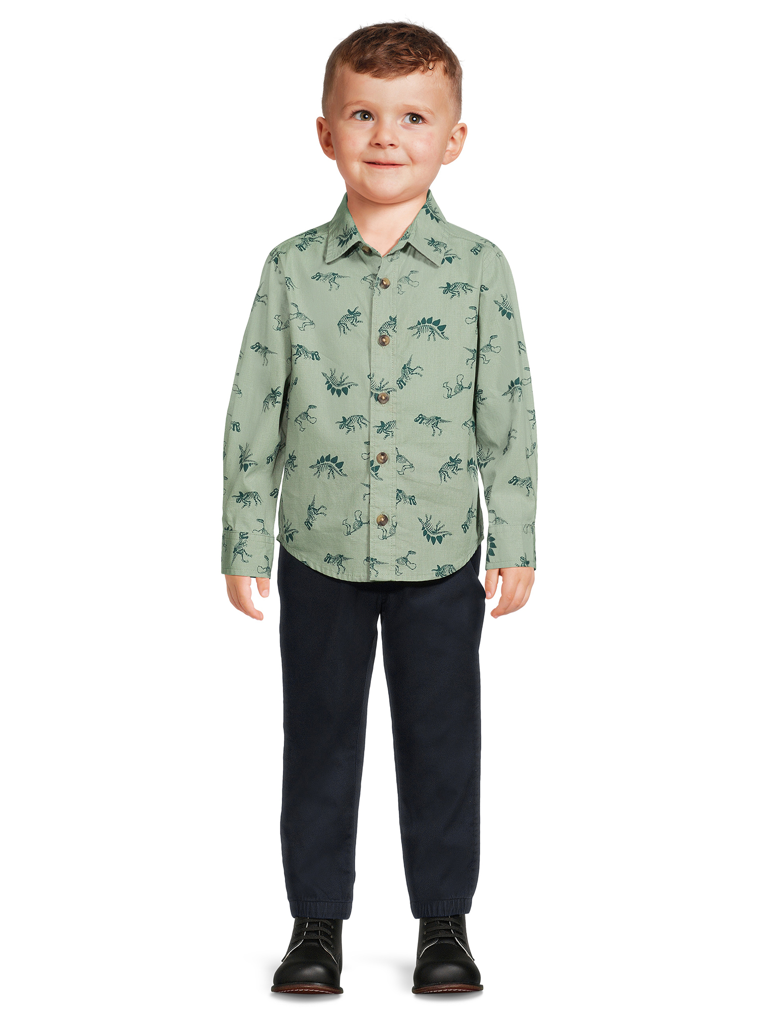 Wrangler Toddler Boys’ Long Sleeve Printed Poplin Shirt and Pants Set, 2-Piece, Size 2T-4T