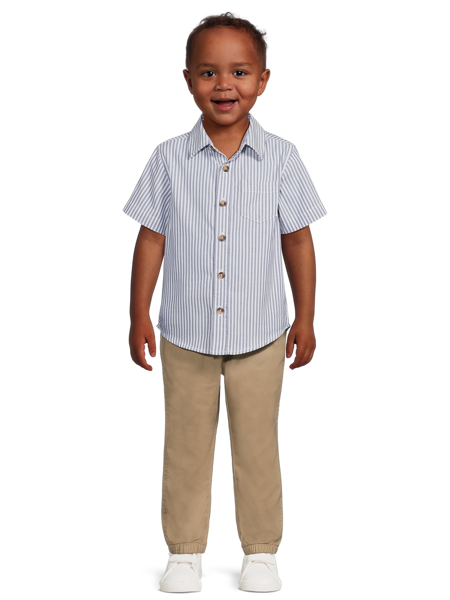 Wrangler Toddler Boys’ Short Sleeve Striped Oxford Shirt and Jogger