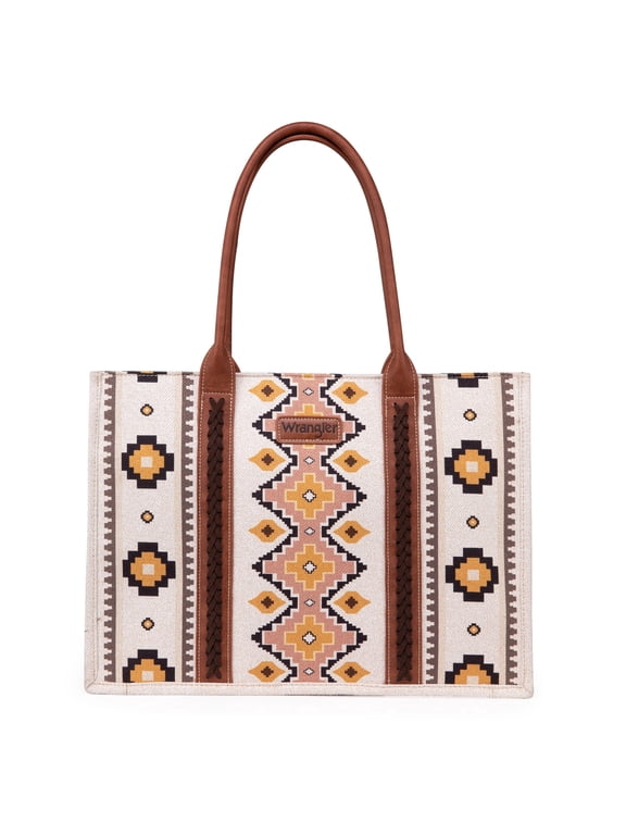 Wrangler Tote Bag Western Purses for Women Shoulder Boho Aztec Handbags, A Angel White - L