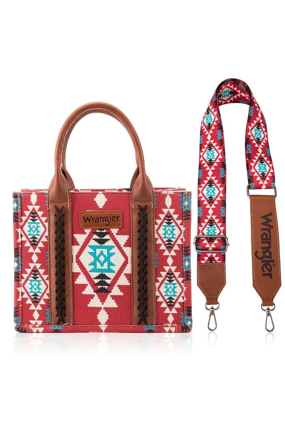 Wrangler Aztec Tote Bag for Women Boho Shoulder Purses and Handbags, Burgundy