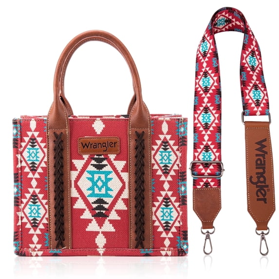 Wrangler Aztec Tote Bag for Women Boho Shoulder Purses and Handbags, Burgundy
