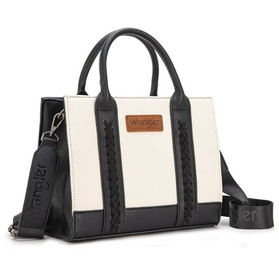 Wrangler Medium Tote Bag for Women Canvas Structured Satchel Purse with Braided Straps Top-handle Handbag with Zipper Pocket, Black