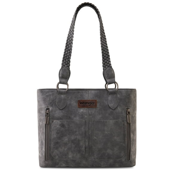 Wrangler Distressed Tote Bag for Women Western Purse Multi Pockets Handbags and Shoulder Bag, Braided-frost Grey