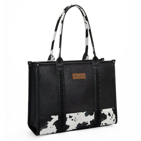Wrangler Tote Bag for Women Western Cow Print Purse Designer Top Handle Handbags, Black