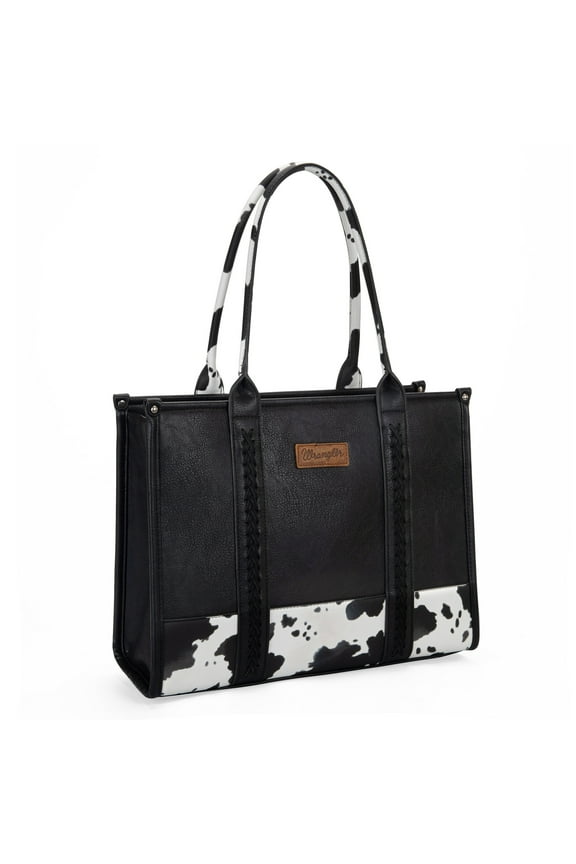 Wrangler Tote Bag for Women Western Cow Print Purse Designer Top Handle Handbags, Black