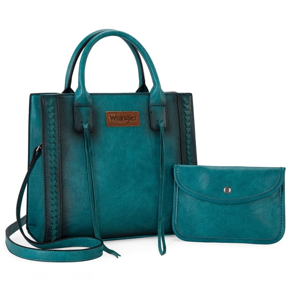 Wrangler Tote Bag for Women Western Cowhide Purse and Wallet Set, Turquoise
