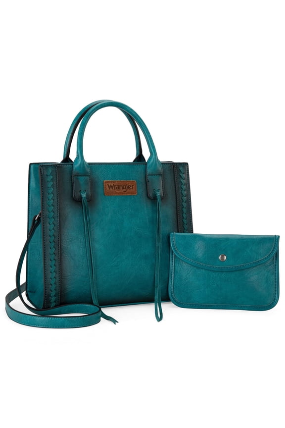 Wrangler Tote Bag for Women Western Cowhide Purse and Wallet Set, Turquoise