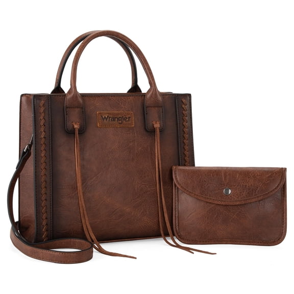 Wrangler Tote Bag for Women Western Cowhide Purse and Wallet Set, Dark Brown