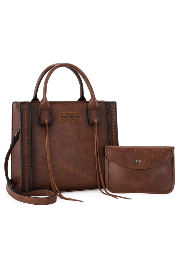 Wrangler Tote Bag for Women Western Cowhide Purse and Wallet Set, Dark Brown