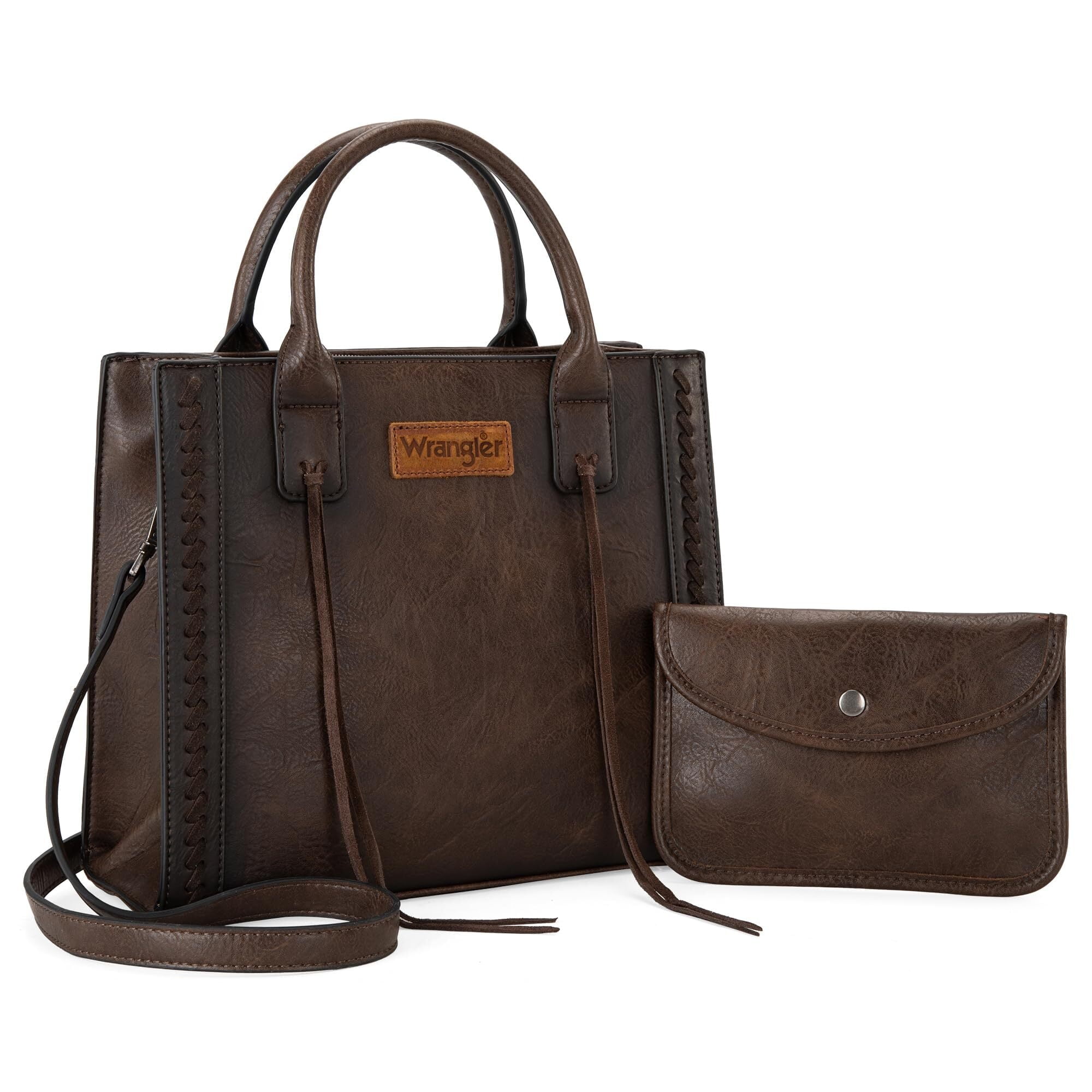 Wrangler Tote Bag for Women Western Cowhide Purse and Wallet Set, Coffee