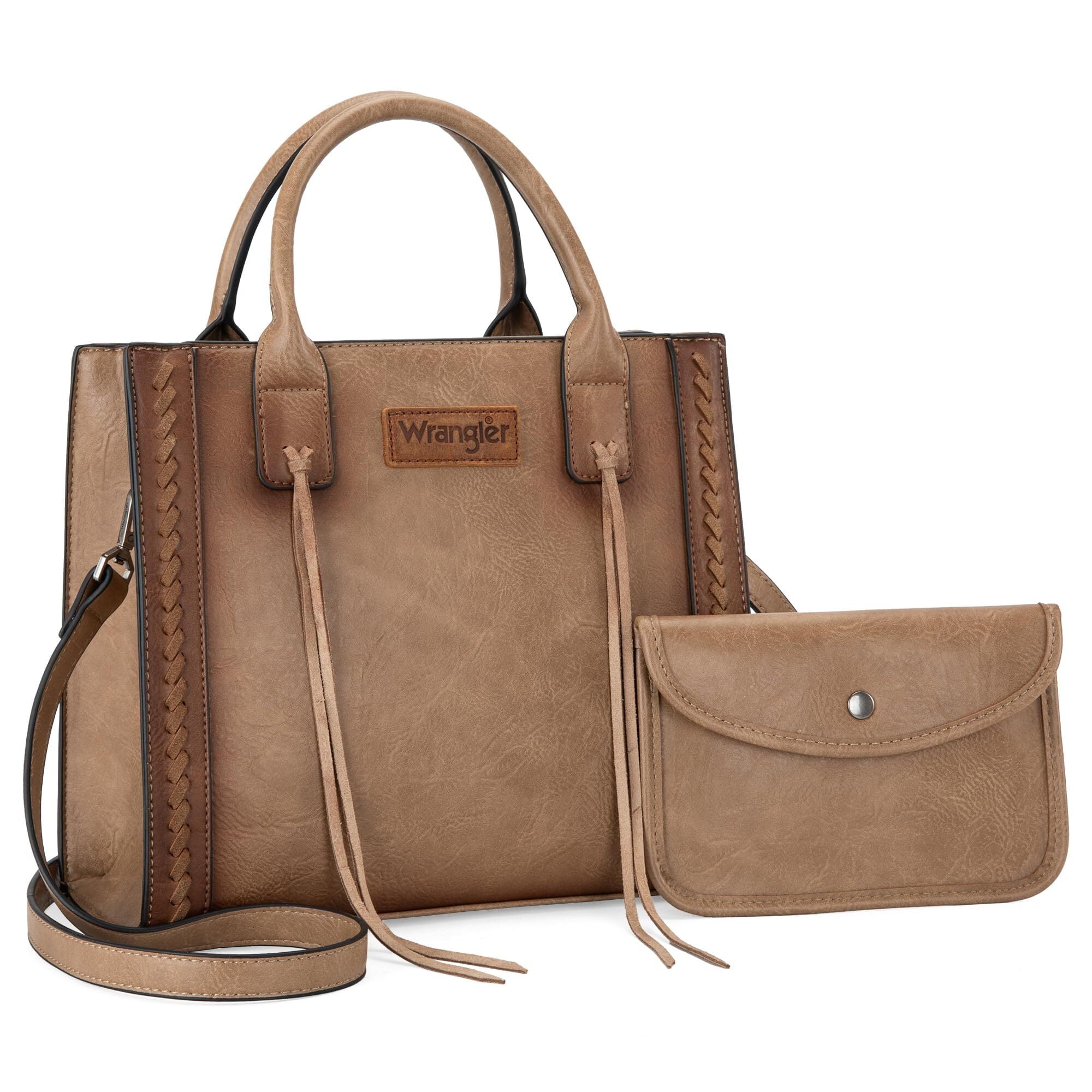 Wrangler Tote Bag for Women Western Cowhide Purse and Wallet Set, Khaki