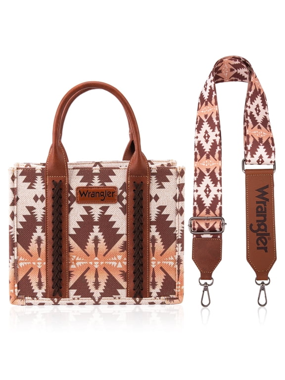 Wrangler Aztec Tote Bag for Women Boho Shoulder Purses and Handbags, Light Coffee