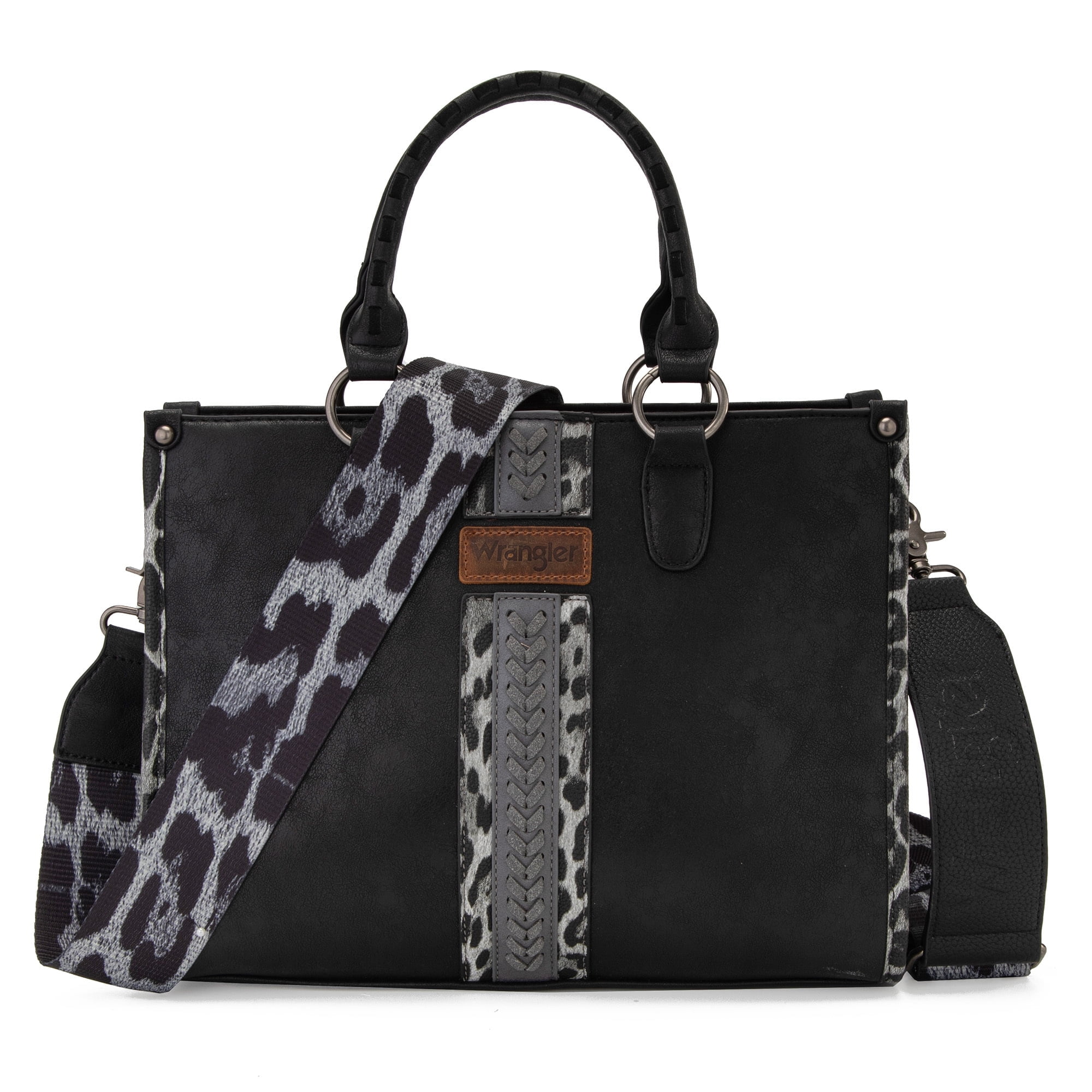 Wrangler By Montana West Women s 100 Polyester Leopard Print Tote Shoulder Purse Black Walmart