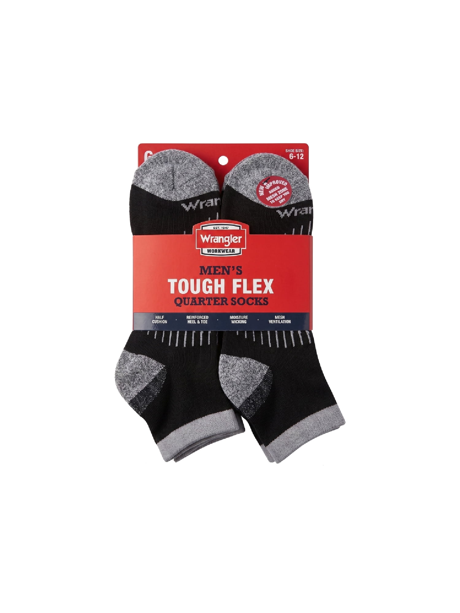Wrangler Peak Light Compression Ankle Socks for Men, Size 6-12, Black, 6 Pairs