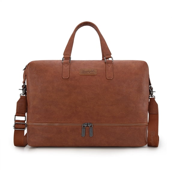 Wrangler Travel Duffel Bag Carry On Overnight Bag with Shoe Compartment Weekender Bag for Women and Men , Brown